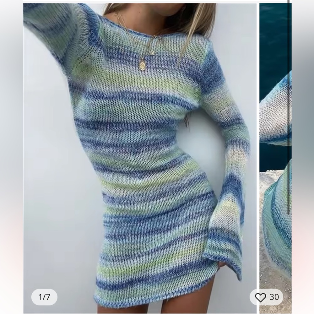 Y2K Striped Knitted Bodycon Dress